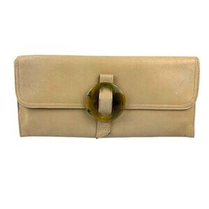 Ande Vintage Tan Lucite Green Buckle Clutch Purse READ FLAWS